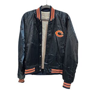 Vintage 90s Chalkline Chicago Bears Satin Embroidered Bomber Jacket Size Large